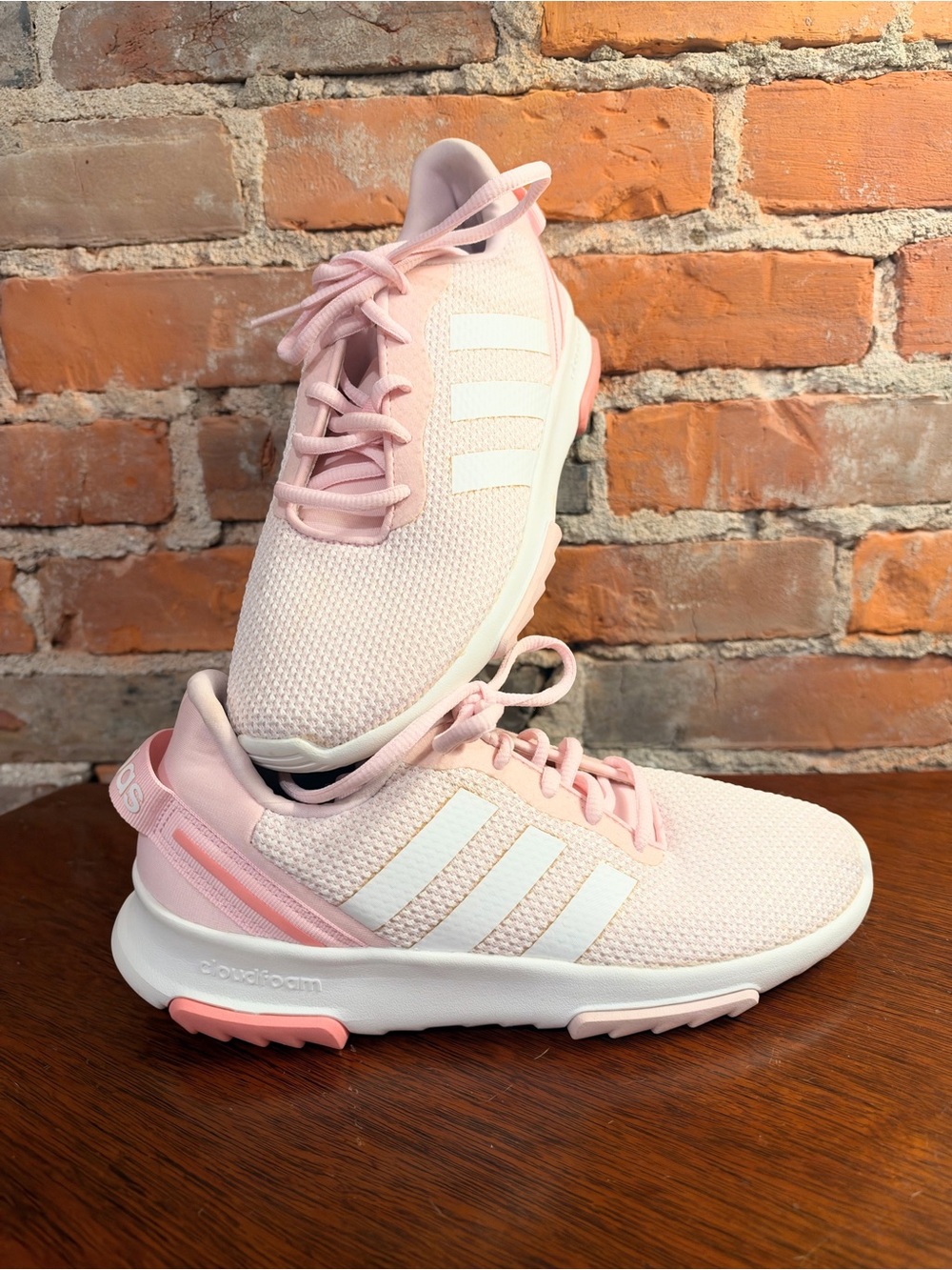 adidas Pink and White Women's Knit Cloudfoam Sneakers